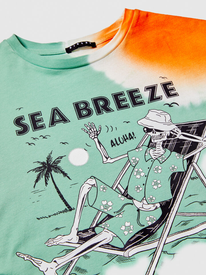 Tie-dye t-shirt with print - boys' short sleeve t-shirts - Green | Sisley Young image number 3